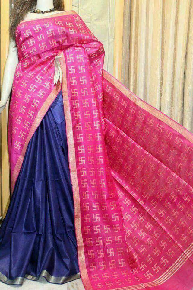 Pink Blue Bhagalpuri Silk Sarees - Dailybuyys