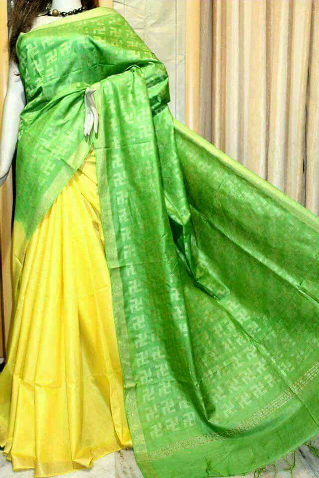 Green Yellow Bhagalpuri Silk Sarees - Dailybuyys