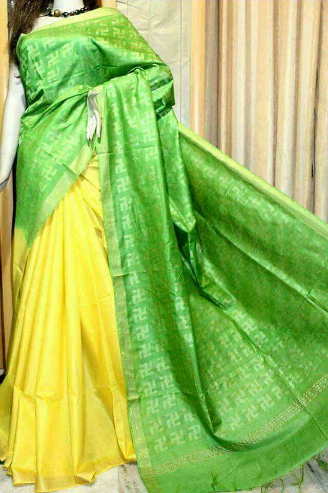 Green Yellow Bhagalpuri Silk Sarees