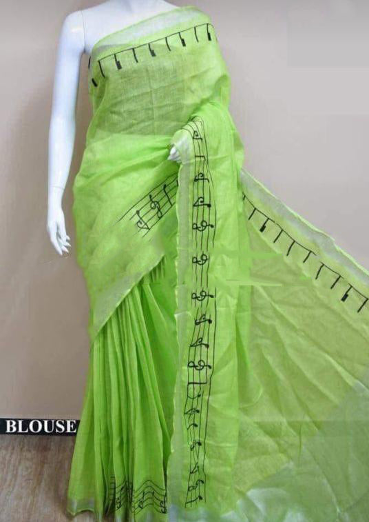 Green Pure Linen Sarees