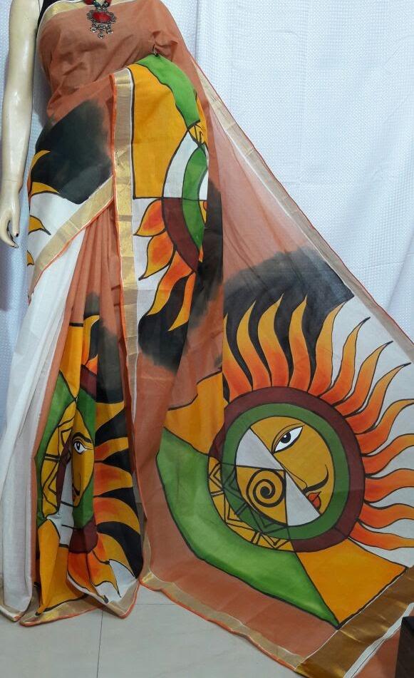 Beige Kerala Pure Cotton Sarees - Dailybuyys