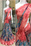 Red Blue Pure Linen Sarees
