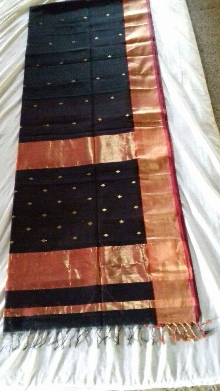 Black Maheshwari Silk Sarees - Dailybuyys