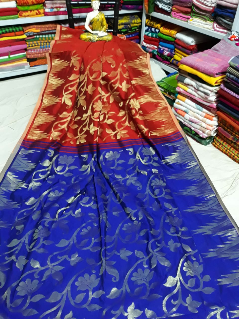 Red Blue Dhakai Jamdani Sarees - Dailybuyys