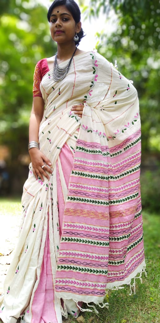 White Pure Cotton Khesh Sarees - Dailybuyys