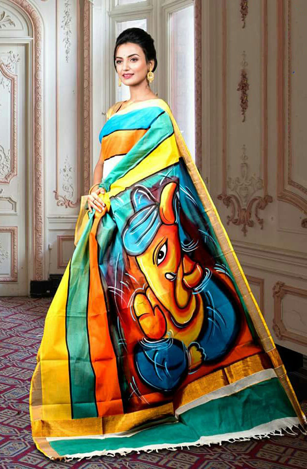 Green Yellow Kerala Pure Cotton Sarees - Dailybuyys