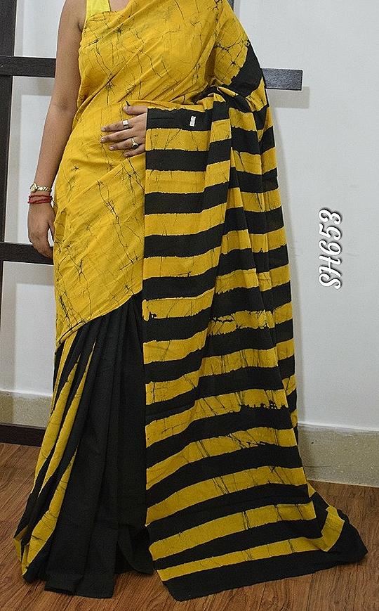 Yellow KK Mulmul Pure Cotton Sarees - Dailybuyys