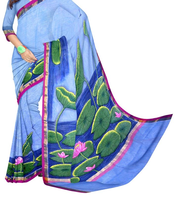 Blue KK Kerala Pure Cotton Sarees - Dailybuyys