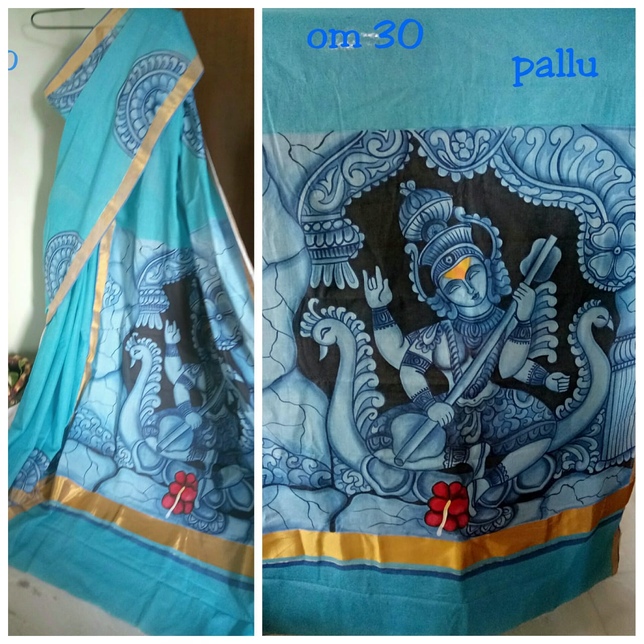 Blue KK Kerala Pure Cotton Sarees - Dailybuyys