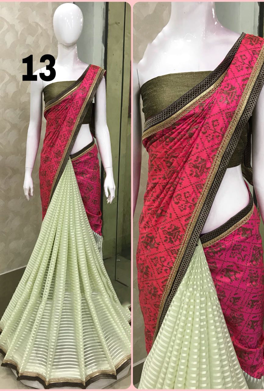 Purple White Georgette Sarees - Dailybuyys