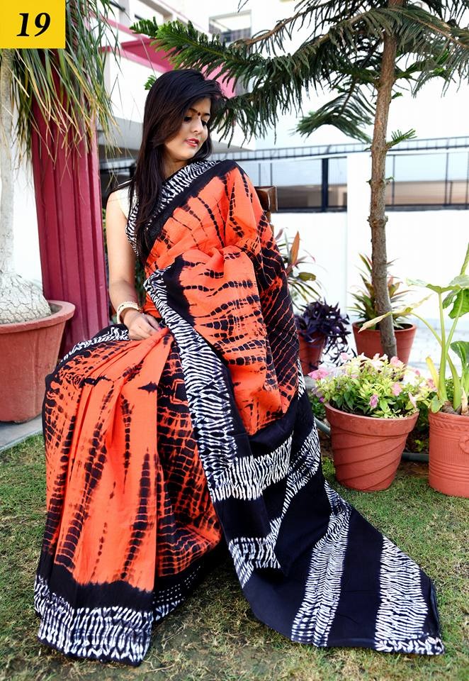 Orange Mulmul Pure Cotton Sarees - Dailybuyys