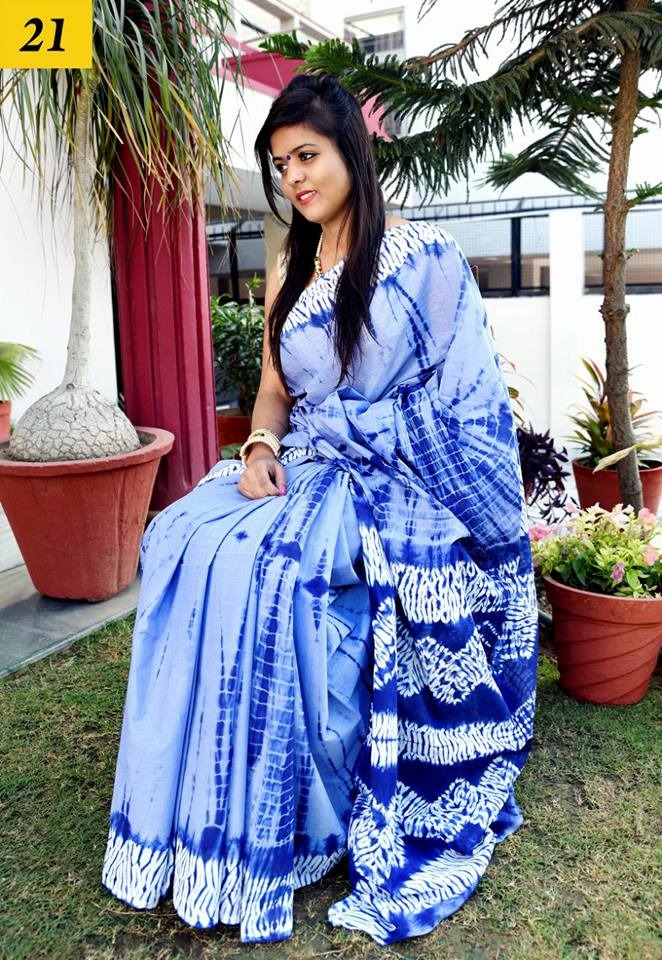 Blue Mulmul Pure Cotton Sarees - Dailybuyys