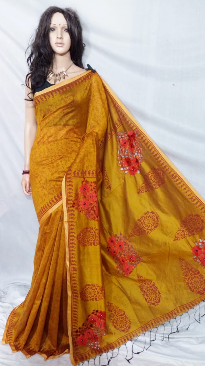 Yellow Pure Cotton Silk Sarees - Dailybuyys