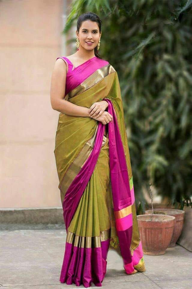 Yellow Purple Pure Cotton Silk Sarees - Dailybuyys