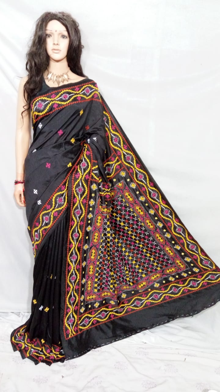 Black Dupion Silk Sarees - Dailybuyys