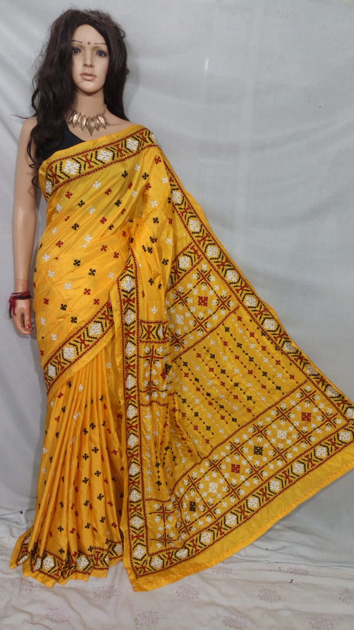 Yellow Dupion Silk Sarees - Dailybuyys