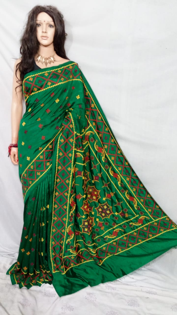 Green Dupion Silk Sarees - Dailybuyys