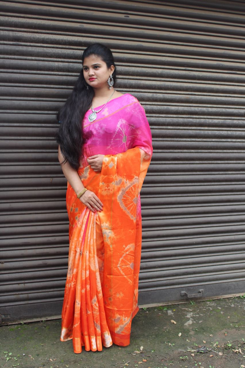 Orange Pure Cotton Handloom Sarees - Dailybuyys