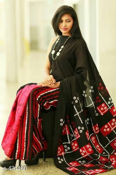 Black Red Mulmul Batik Sarees - Dailybuyys