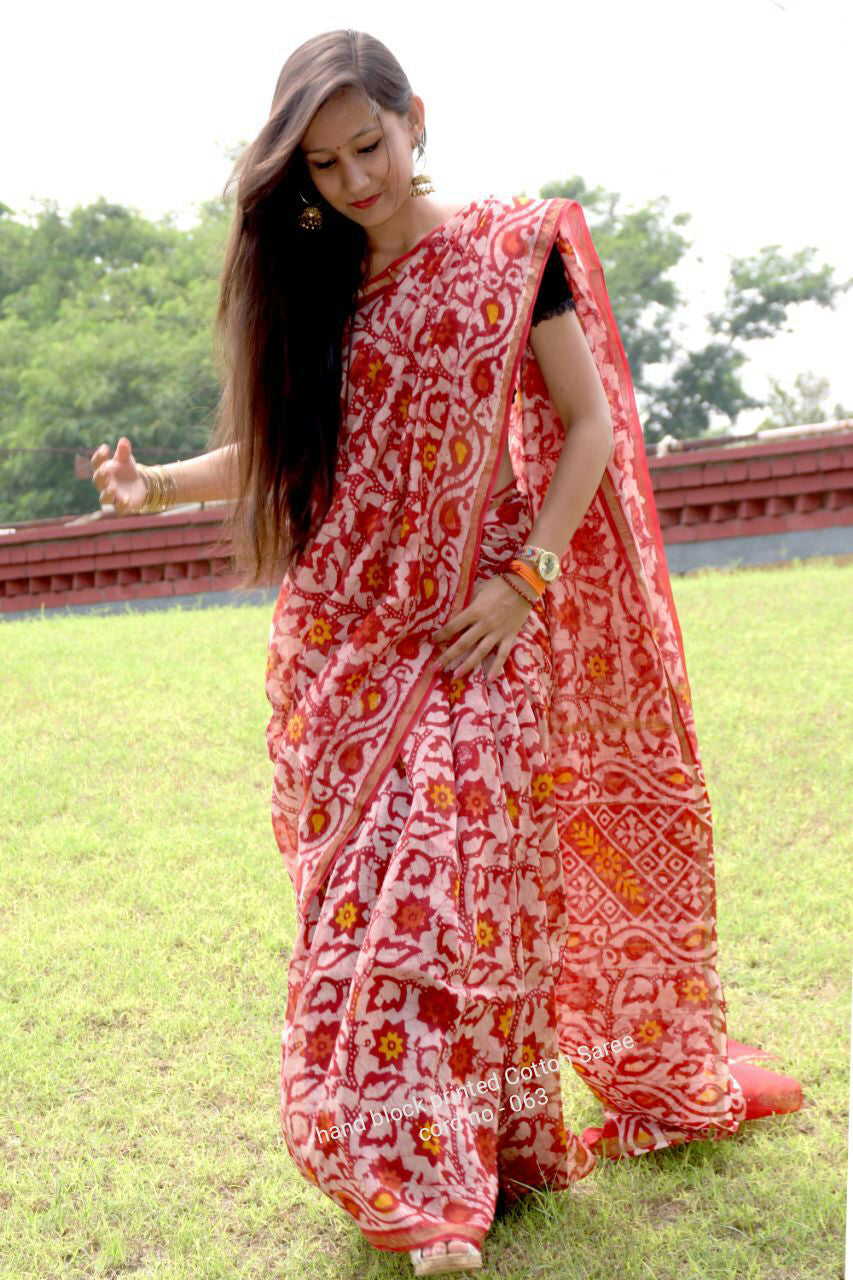Red Mulmul Batik Sarees - Dailybuyys