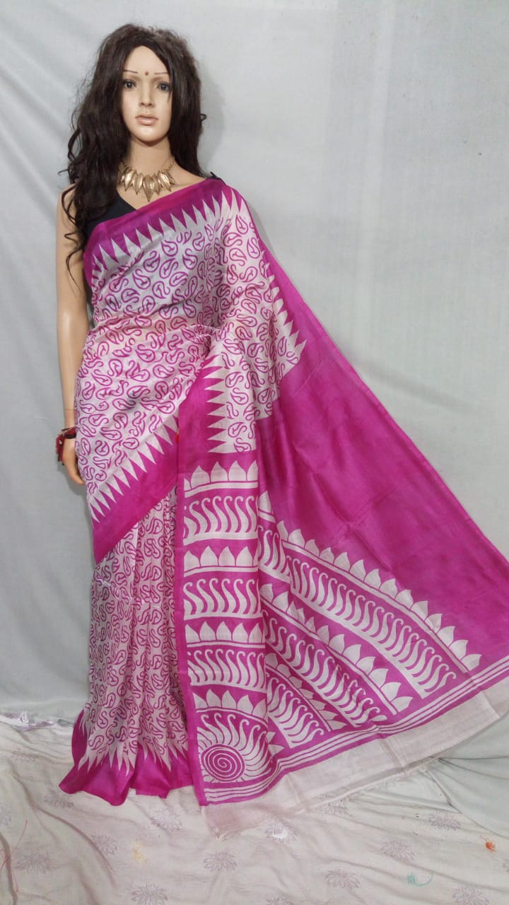 Purple Pure Silk Mark Certified Murshidabad Silk Sarees - Dailybuyys