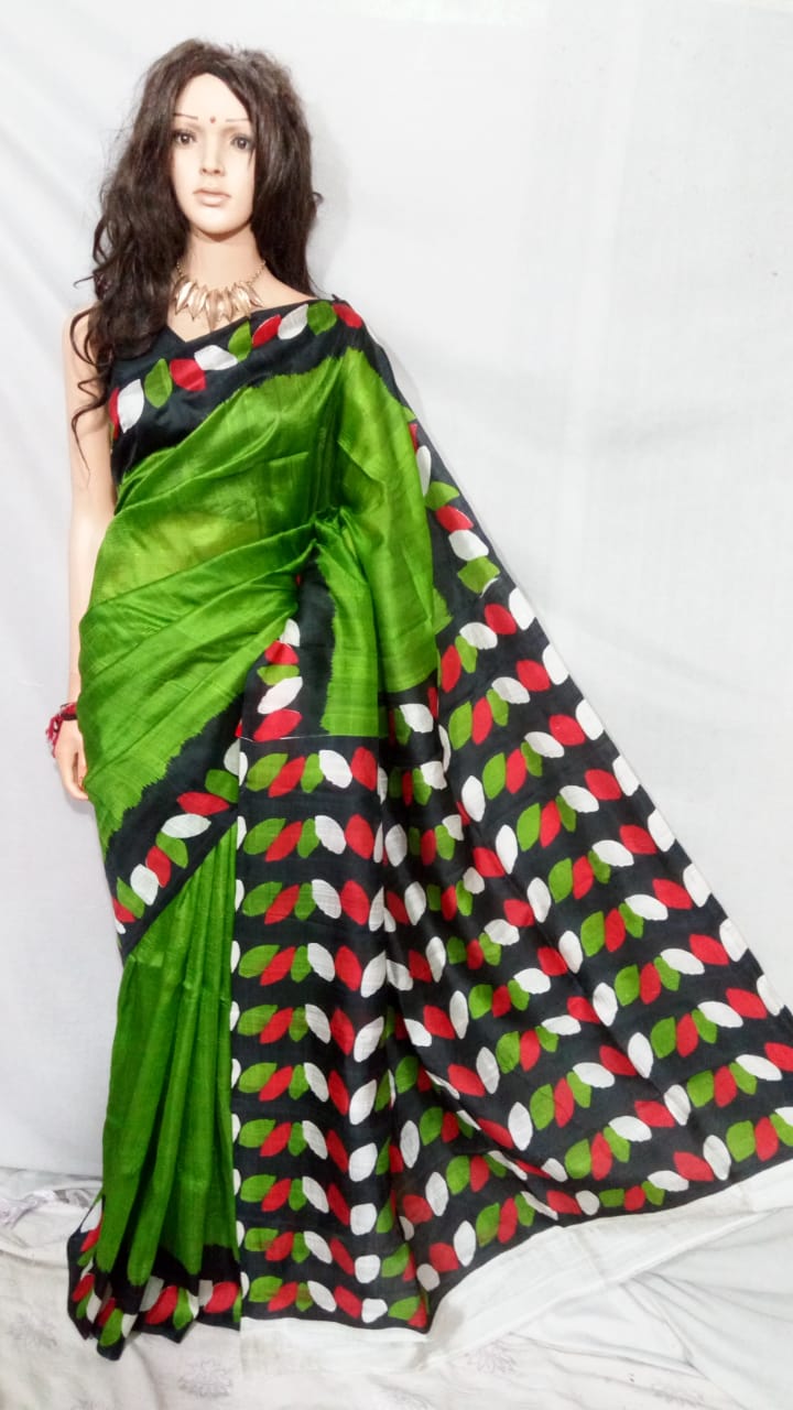 Green Pure Silk Mark Certified Murshidabad Silk Sarees - Dailybuyys