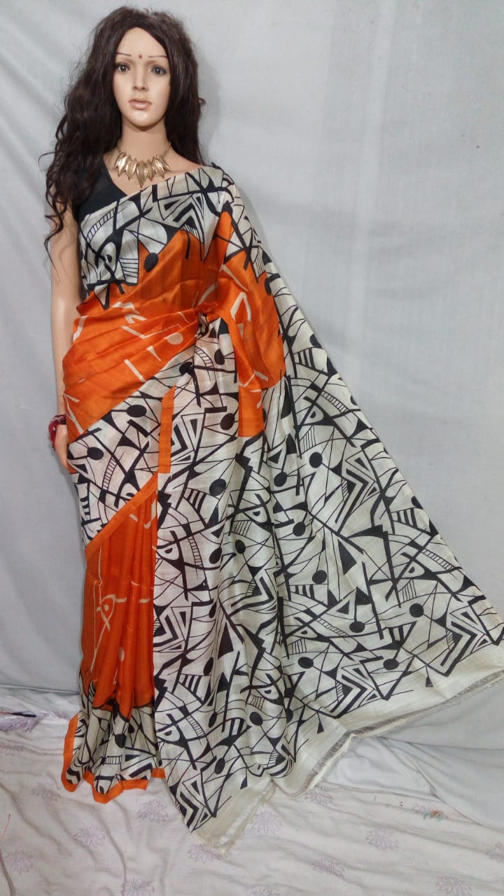 Orange Pure Silk Mark Certified Murshidabad Silk Sarees - Dailybuyys