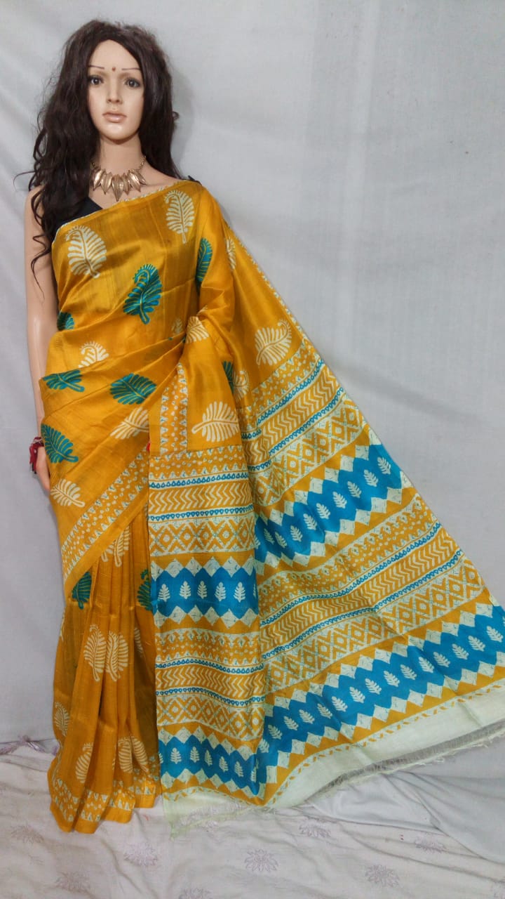 Yellow Pure Silk Mark Certified Murshidabad Silk Sarees - Dailybuyys