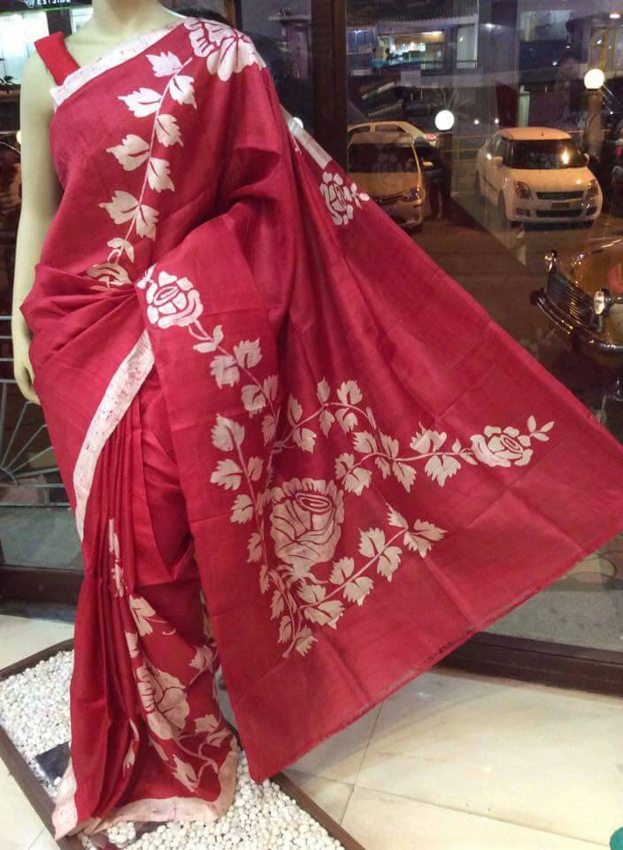 Red Pure KK Hand Painted Silk Mark Certified Bishnupuri Silk Sarees - Dailybuyys