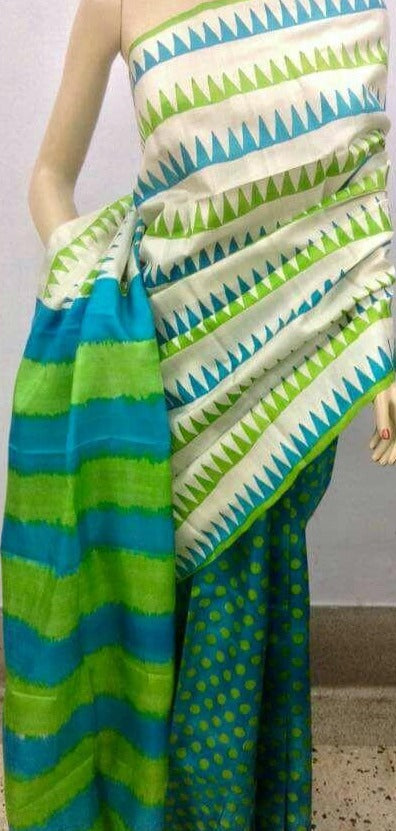 Green Pure KK Block Printed Silk Mark Certified Bishnupuri Silk Sarees - Dailybuyys