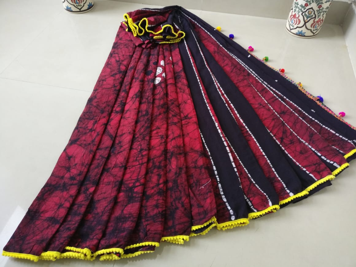Purple Bagru Printed Pure Cotton Sarees - Dailybuyys