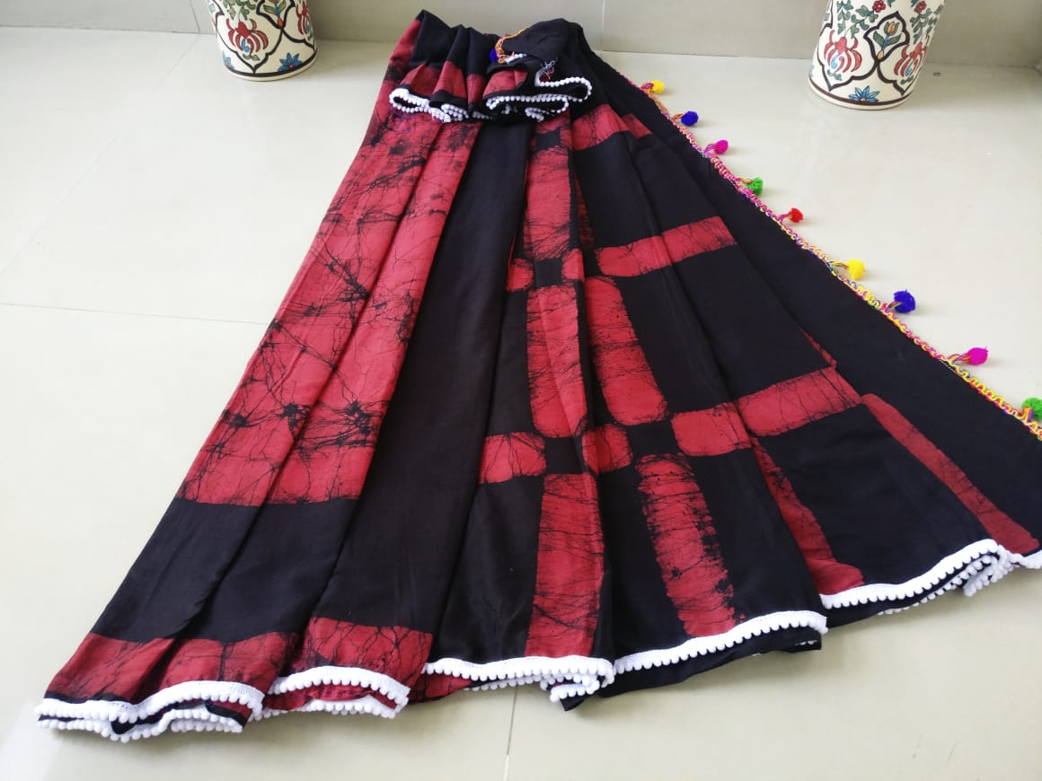 Maroon Black Bagru Printed Pure Cotton Sarees - Dailybuyys