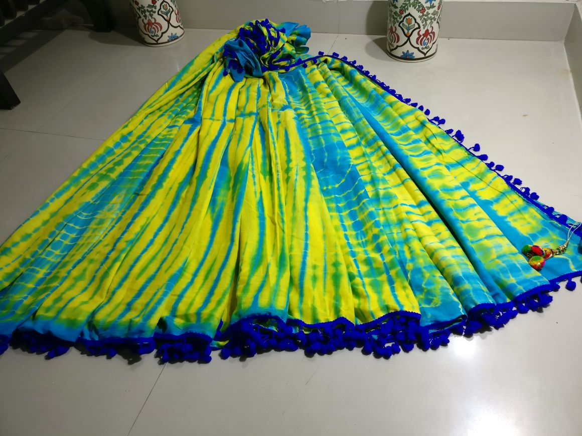 Yellow Bagru Printed Pure Cotton Sarees - Dailybuyys