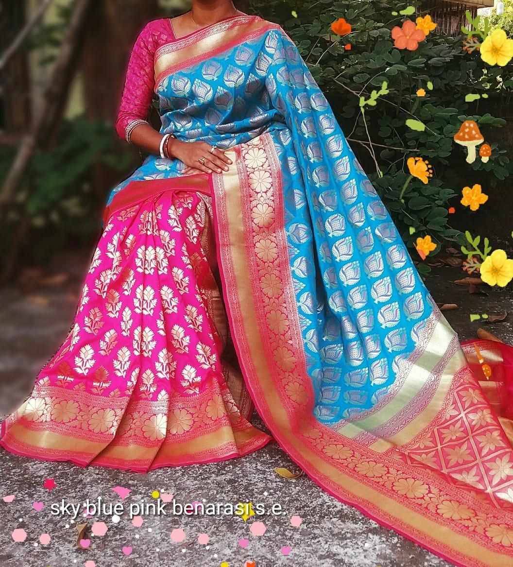 Blue Purple Banarasi Silk Sarees - Dailybuyys