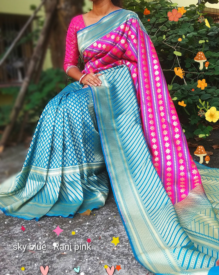 Purple Blue Banarasi Silk Sarees - Dailybuyys