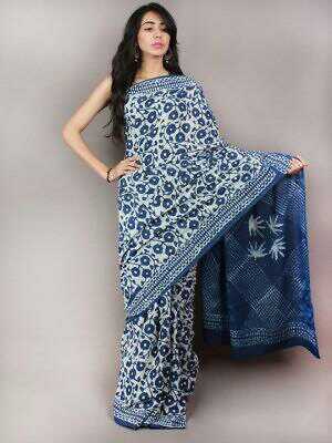 Blue Mulmul Pure Cotton Sarees - Dailybuyys