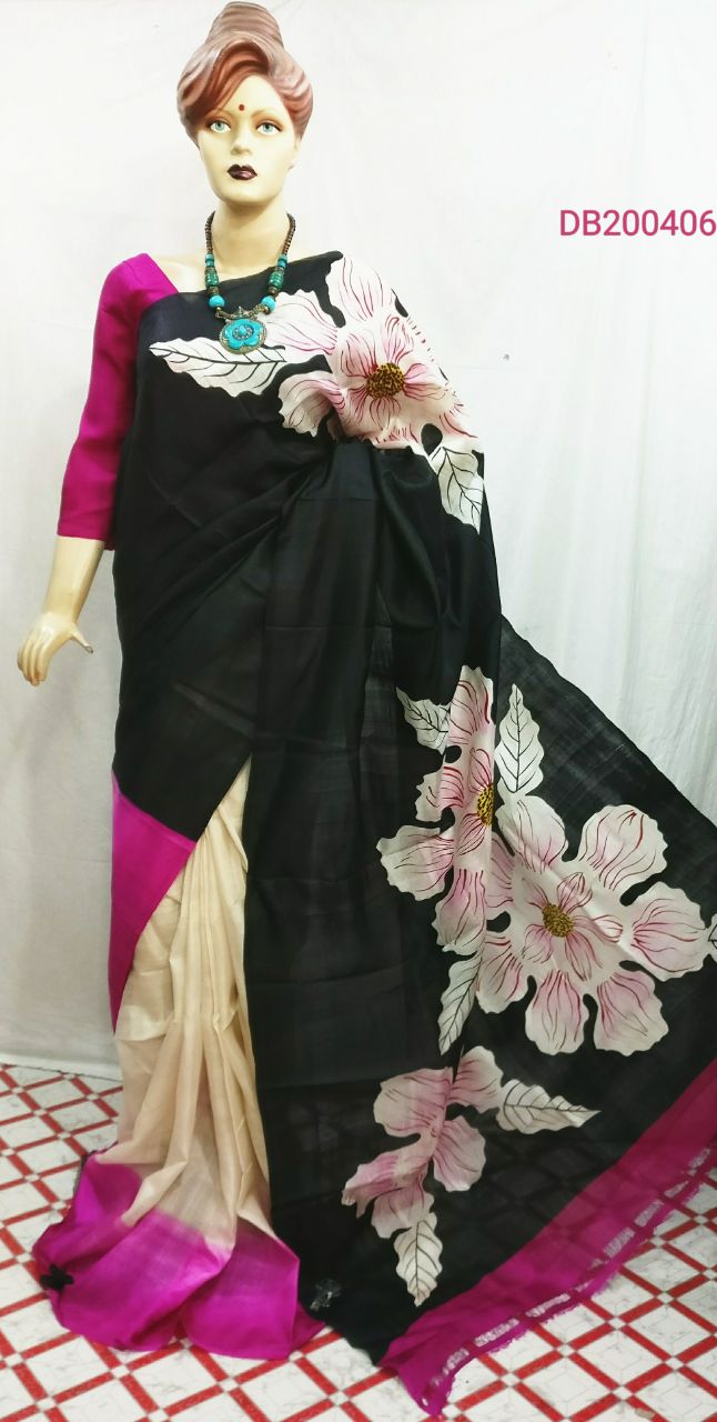Black Purple Pure KK Silk Mark Certified Bishnupuri Silk Sarees - Dailybuyys
