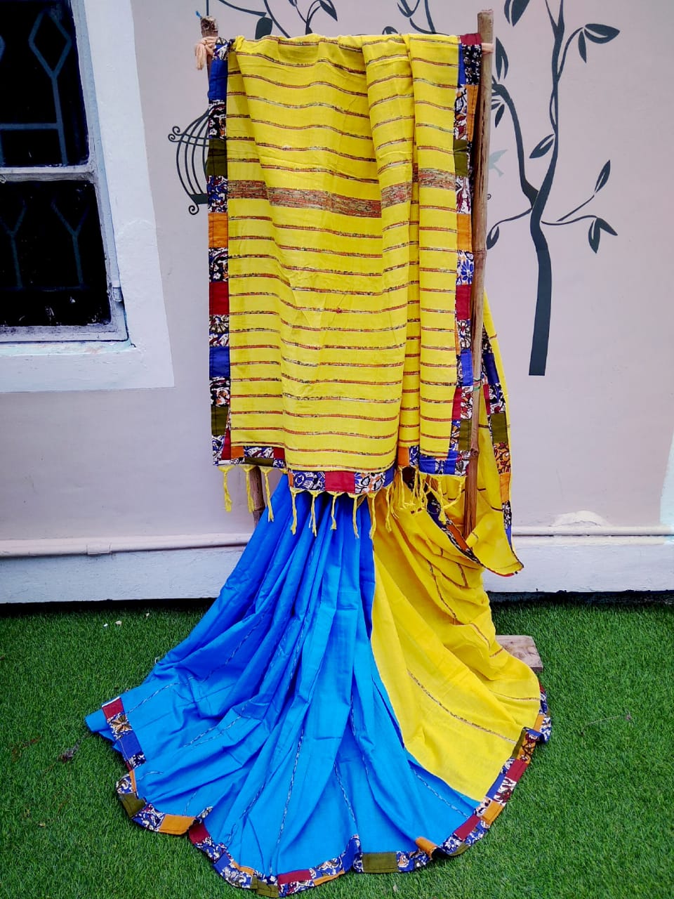 Yellow Blue Khesh Sarees - Dailybuyys
