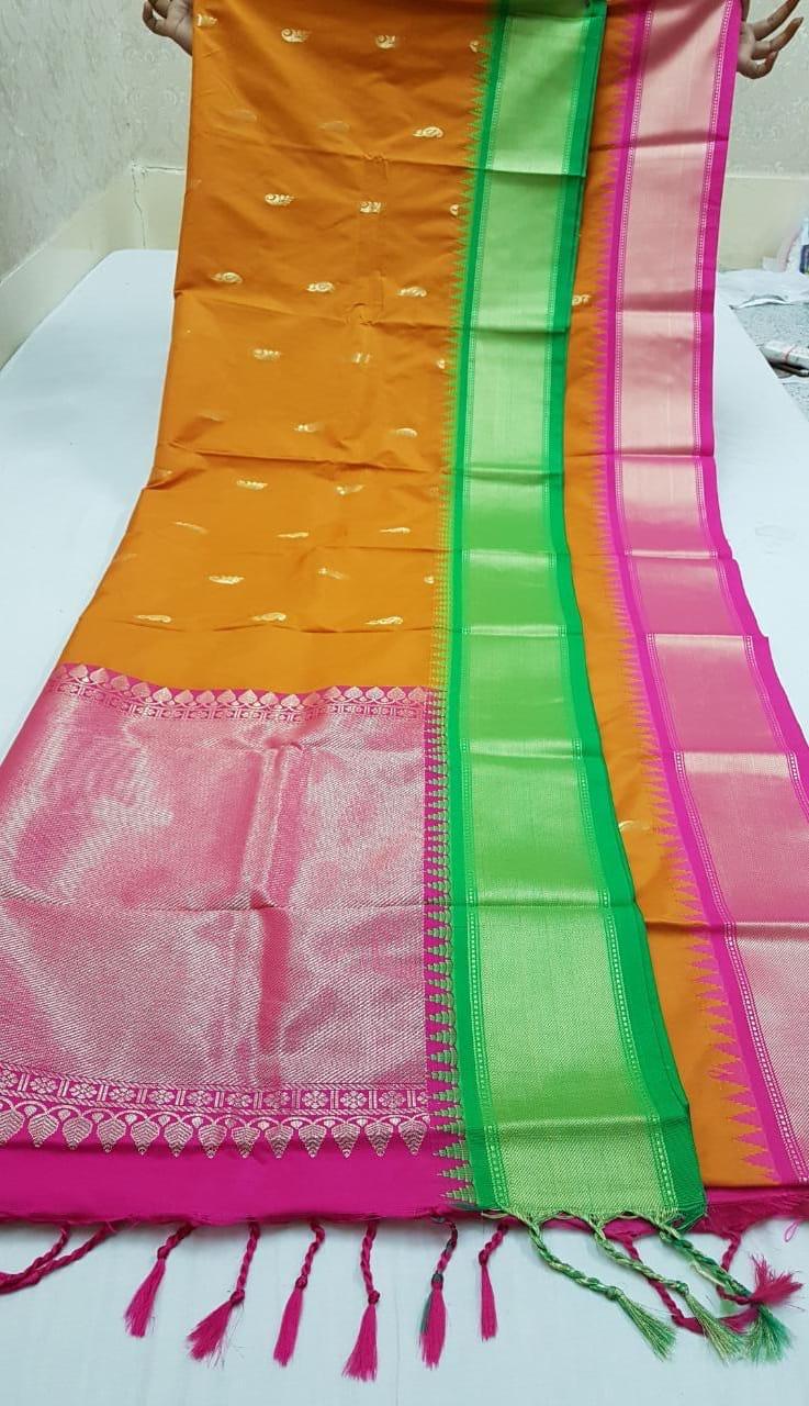 Yellow Purple Kanjivaram Silk Sarees - Dailybuyys