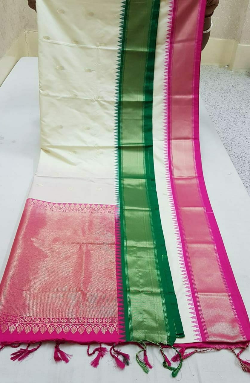 White Purple Kanjivaram Silk Sarees - Dailybuyys
