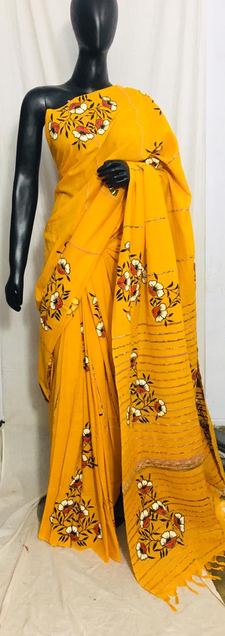 Yellow Pure Cotton Khesh Sarees - Dailybuyys
