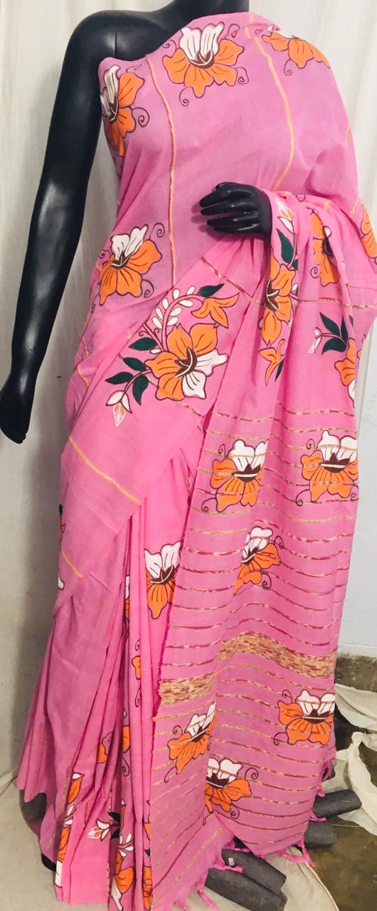 Pink Pure Cotton Khesh Sarees - Dailybuyys
