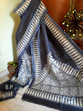 Grey Block Printed Pure Silk Mark Certified Bishnupuri Silk Sarees