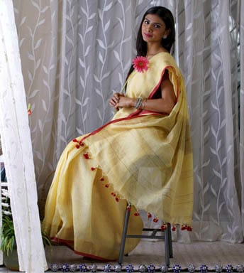 Yellow Zari KK Pure Linen Sarees - Dailybuyys