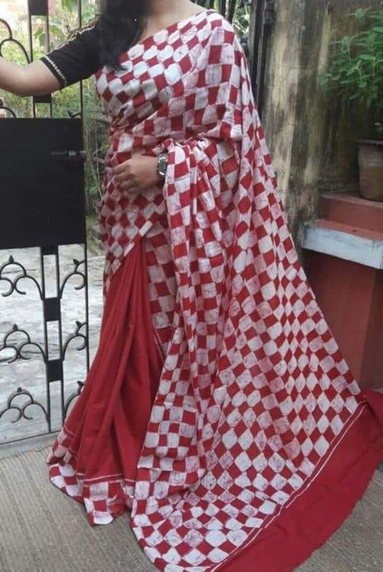 Red Mulmul Batik Sarees - Dailybuyys