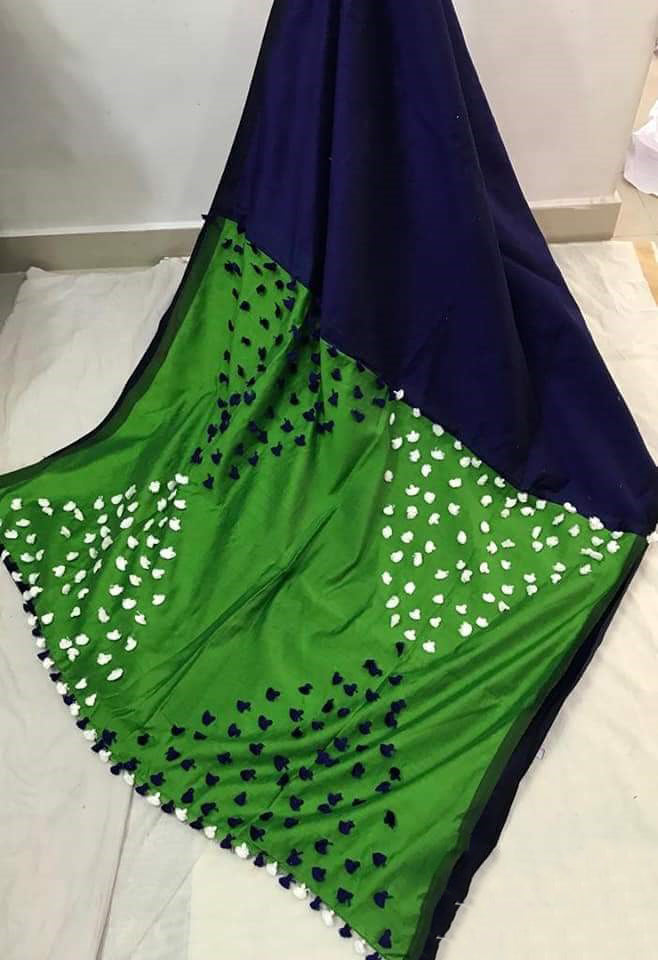 Blue Green Pure Cotton Silk Sarees - Dailybuyys