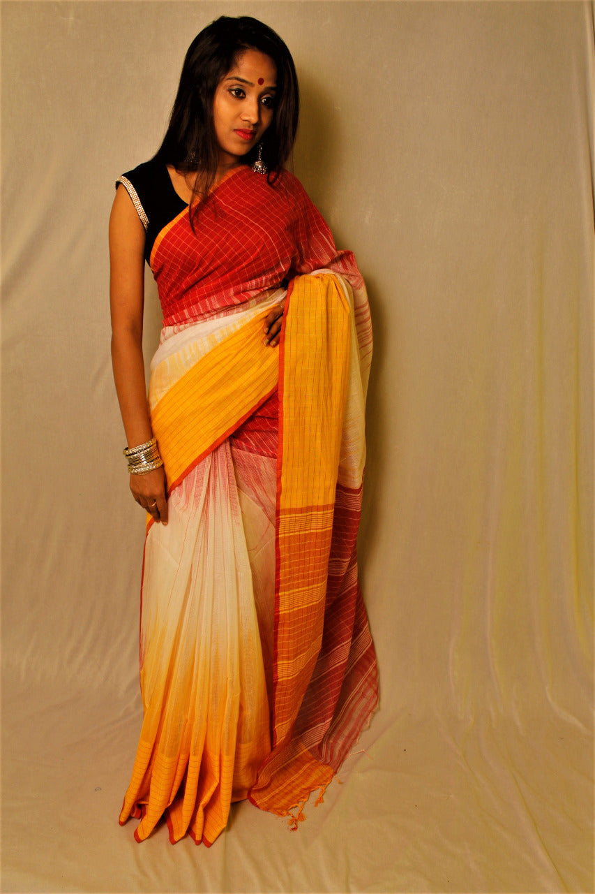 Yellow Red Ikkat Sarees - Dailybuyys