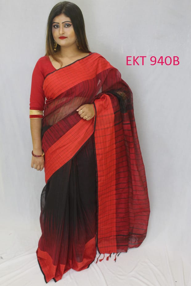 Red Black Ikkat Sarees - Dailybuyys