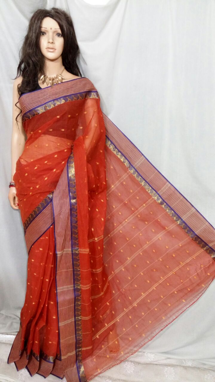 Orange Bengal Tant Sarees - Dailybuyys