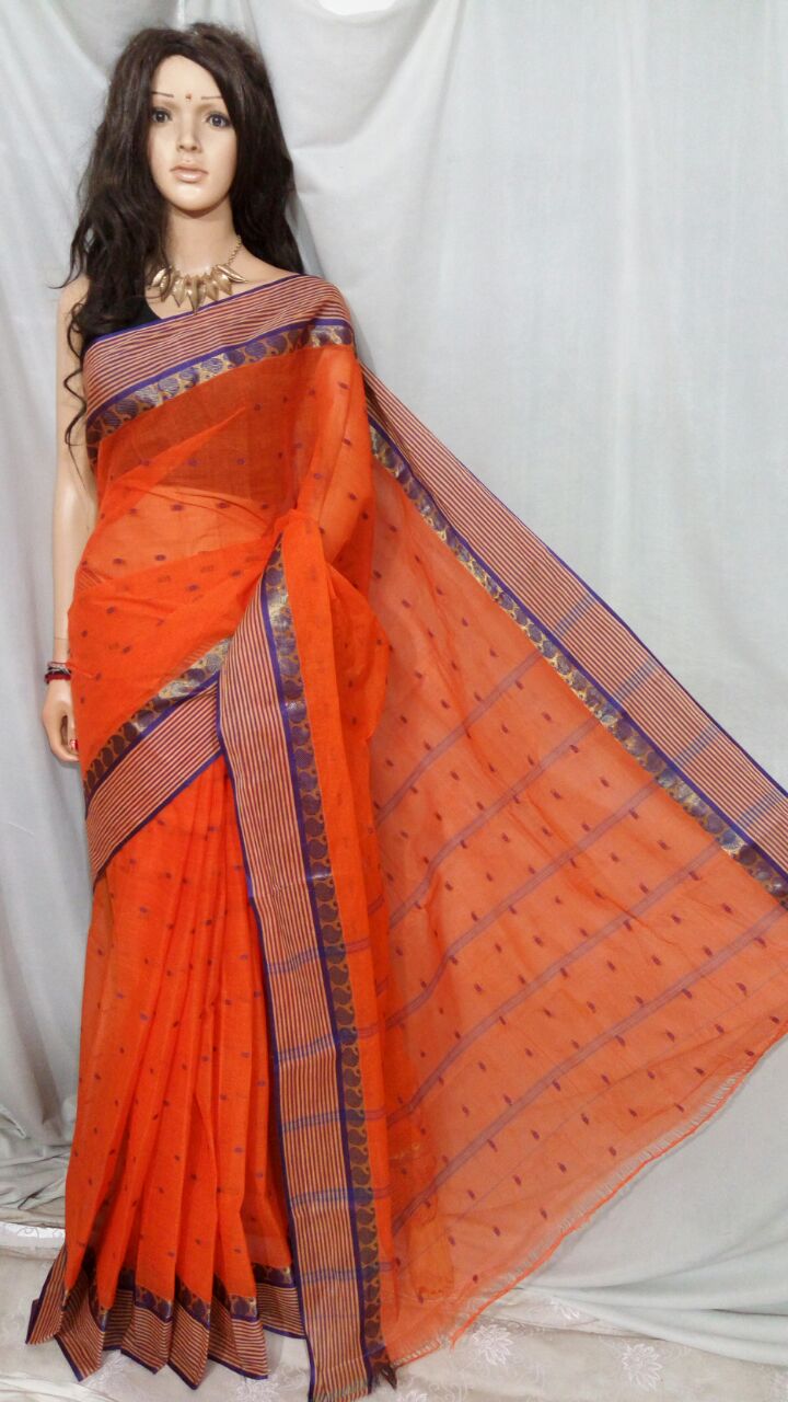 Orange Bengal Tant Sarees - Dailybuyys
